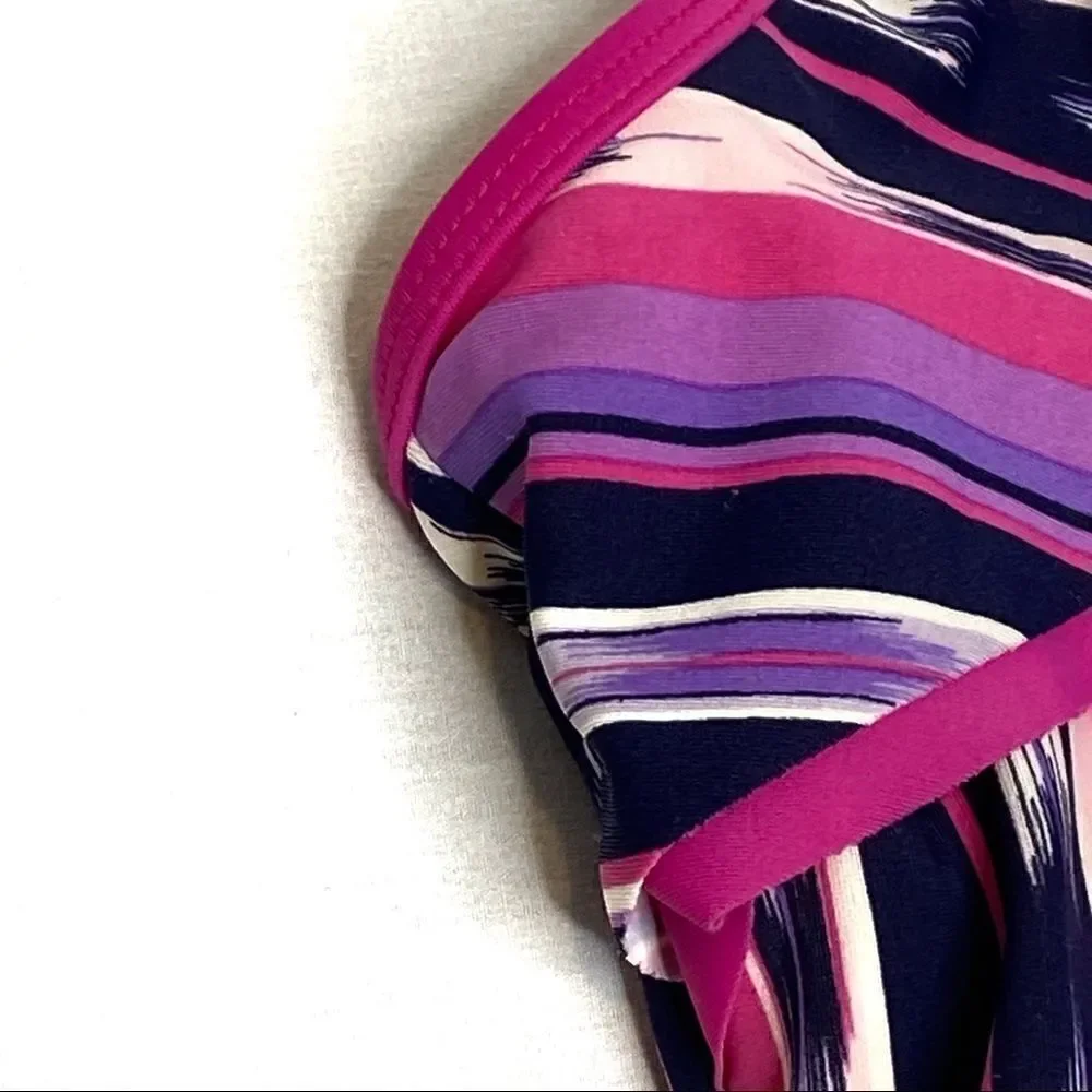 Lands End pink and purple vertical stripe one piece swimsuit size 12+